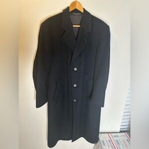 Mens Vintage John Weitz Black Long Wool Double Breasted Over Coat